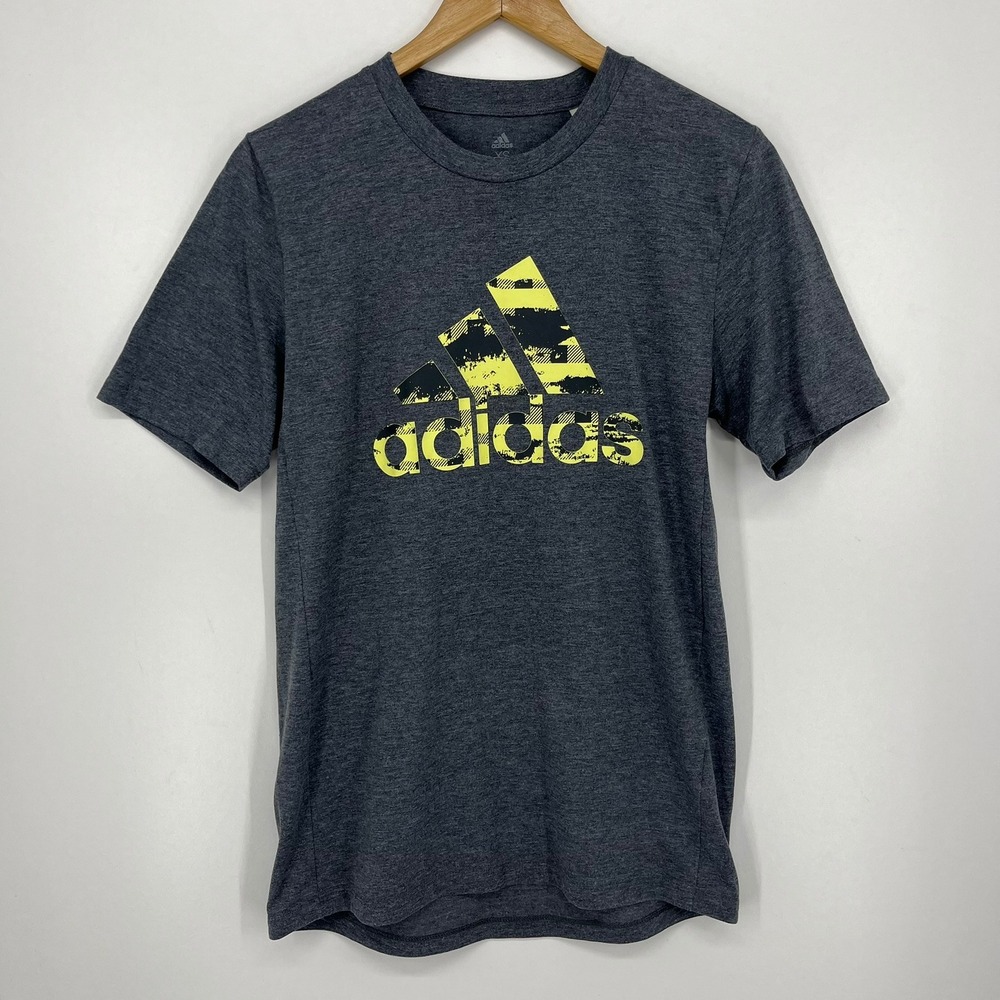 Adidas Mens Primegreen Aeroready Graphic T-Shirt Charcoal Grey Yellow XS